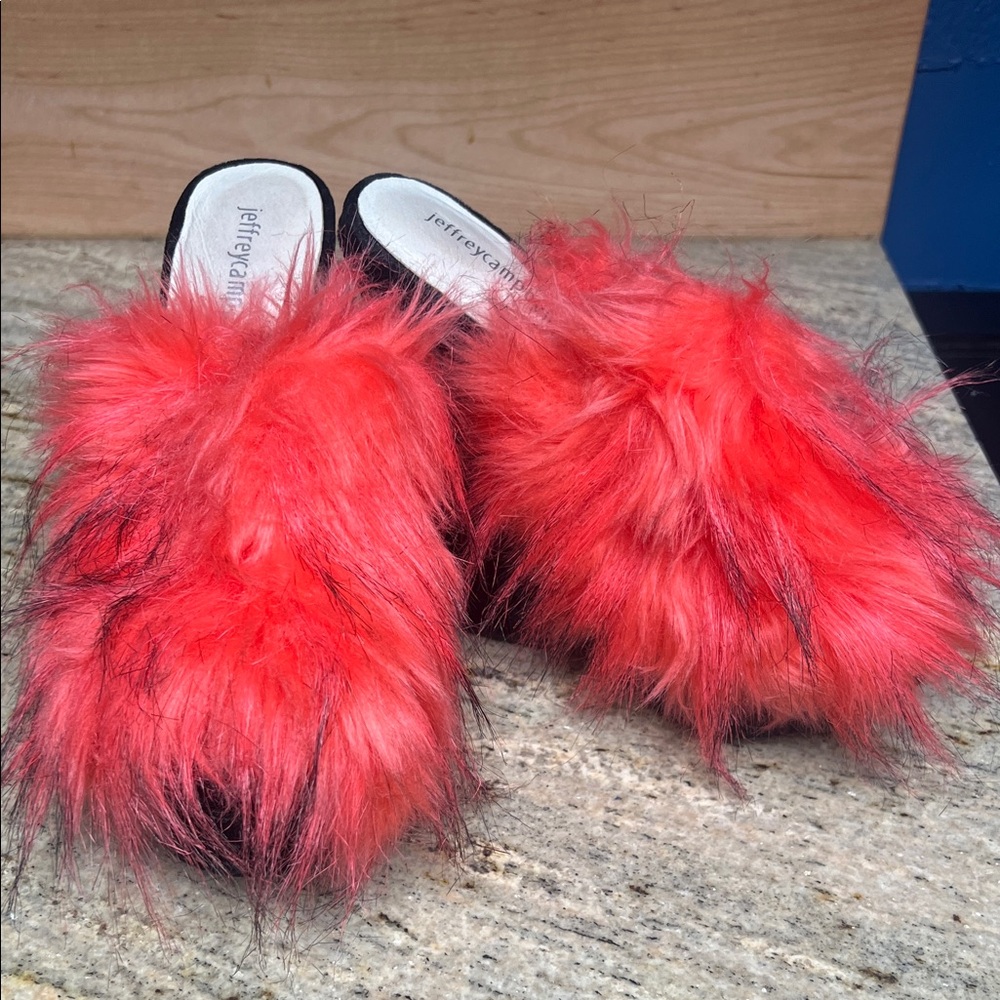 Jeffrey Campbell Vibrant Red Fluffy Heels